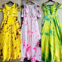 Satin shibori on sale long frocks